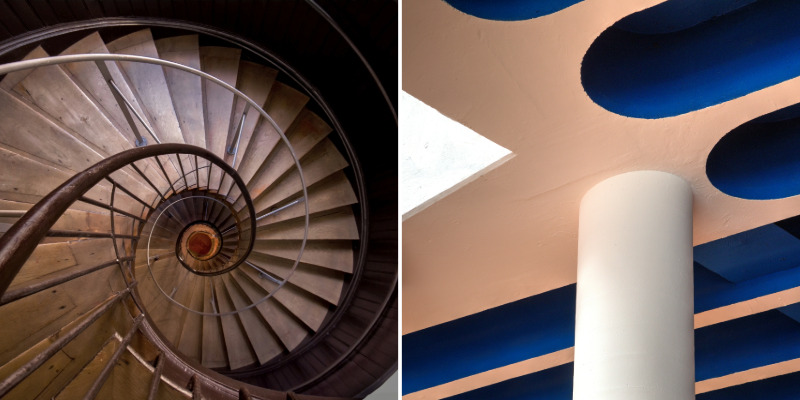 Foto der Treppe im Historischen Museum und Detail der Stadthalle Lahnstein