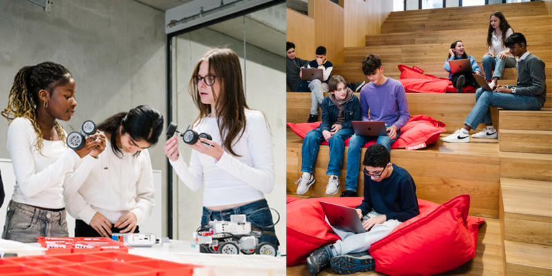 Szene aus dem Robotic-Lab, Einzelarbeit mit Laptops