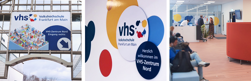 Durchgang Tituscorso zum VHS-Zentrum Nord, Foyer mit Empfangstresen und Sitzgelegenheiten